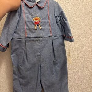 Blue Baby Romper with Cowboy Embroidery